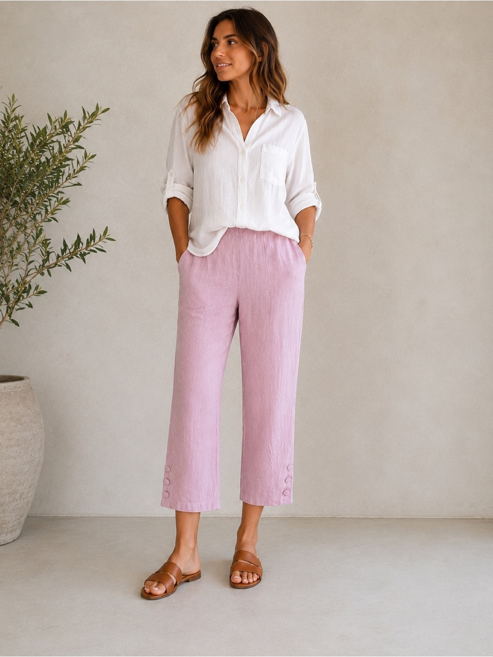 J Jill Linen Stretch Pants Petite M Ankle Lightweight Breathable Resortwear Chic